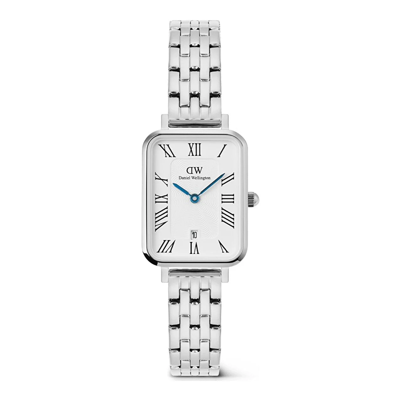 DANIEL WELLINGTON Quadro 20x26 Roman Numerals Date 5-link White S DW00600864 20 mm kol saati