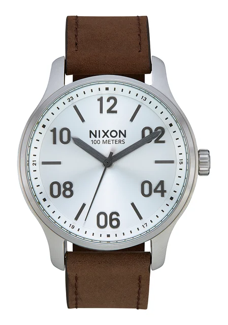 Nixon US Patrol Leather - Silver / Brown A1243-1113-00 kol saati