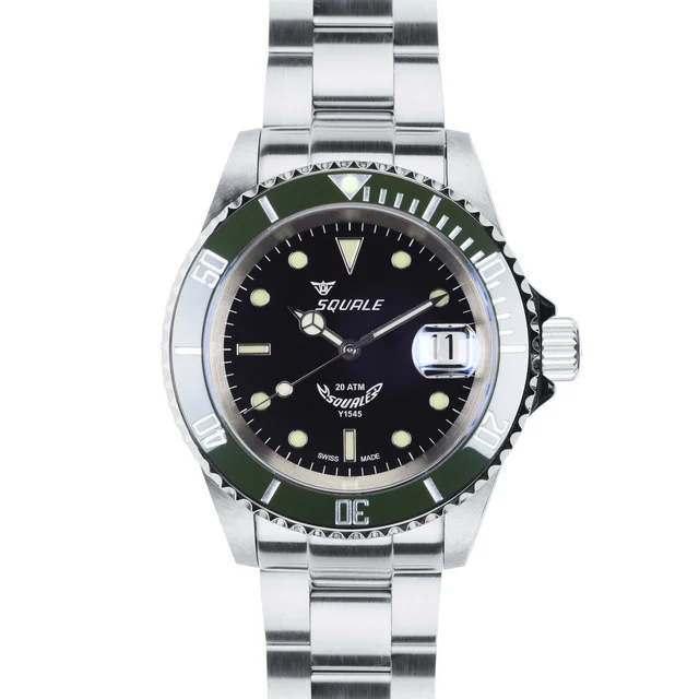 Squale Swiss Automatic Dive watch with Black Dial and Green Bezel #1545-FG kol saati