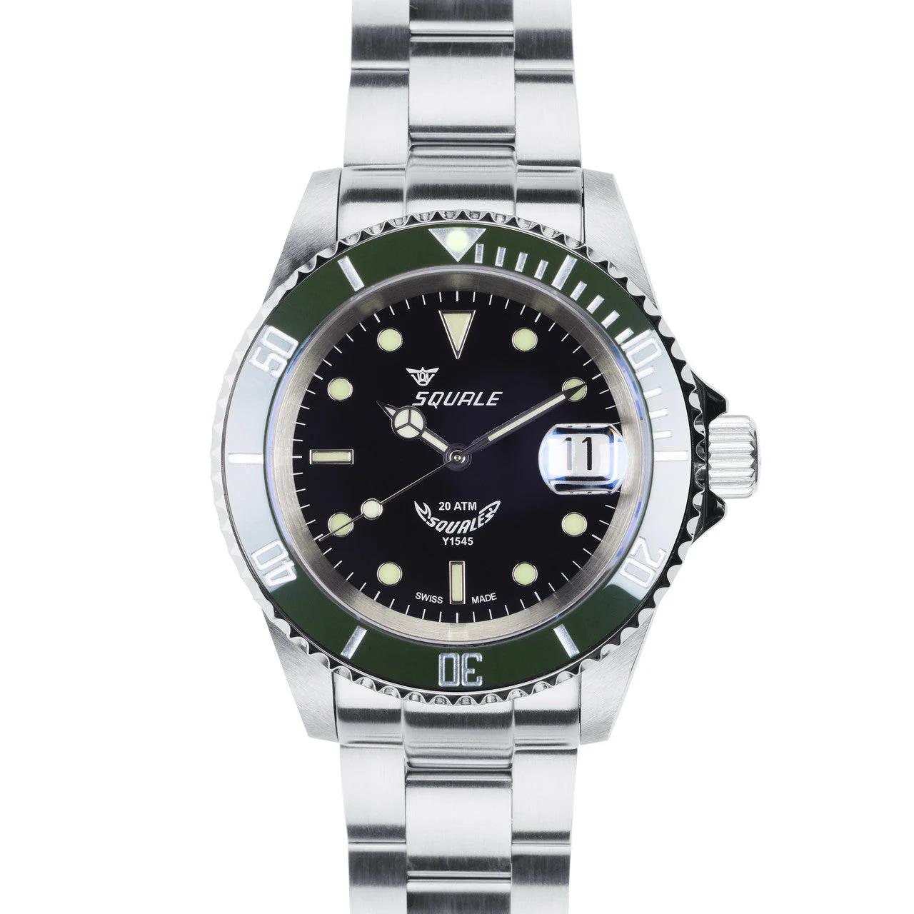 Squale Swiss Automatic Dive watch with Black Dial and Green Bezel #1545-FG 40 mm kol saati