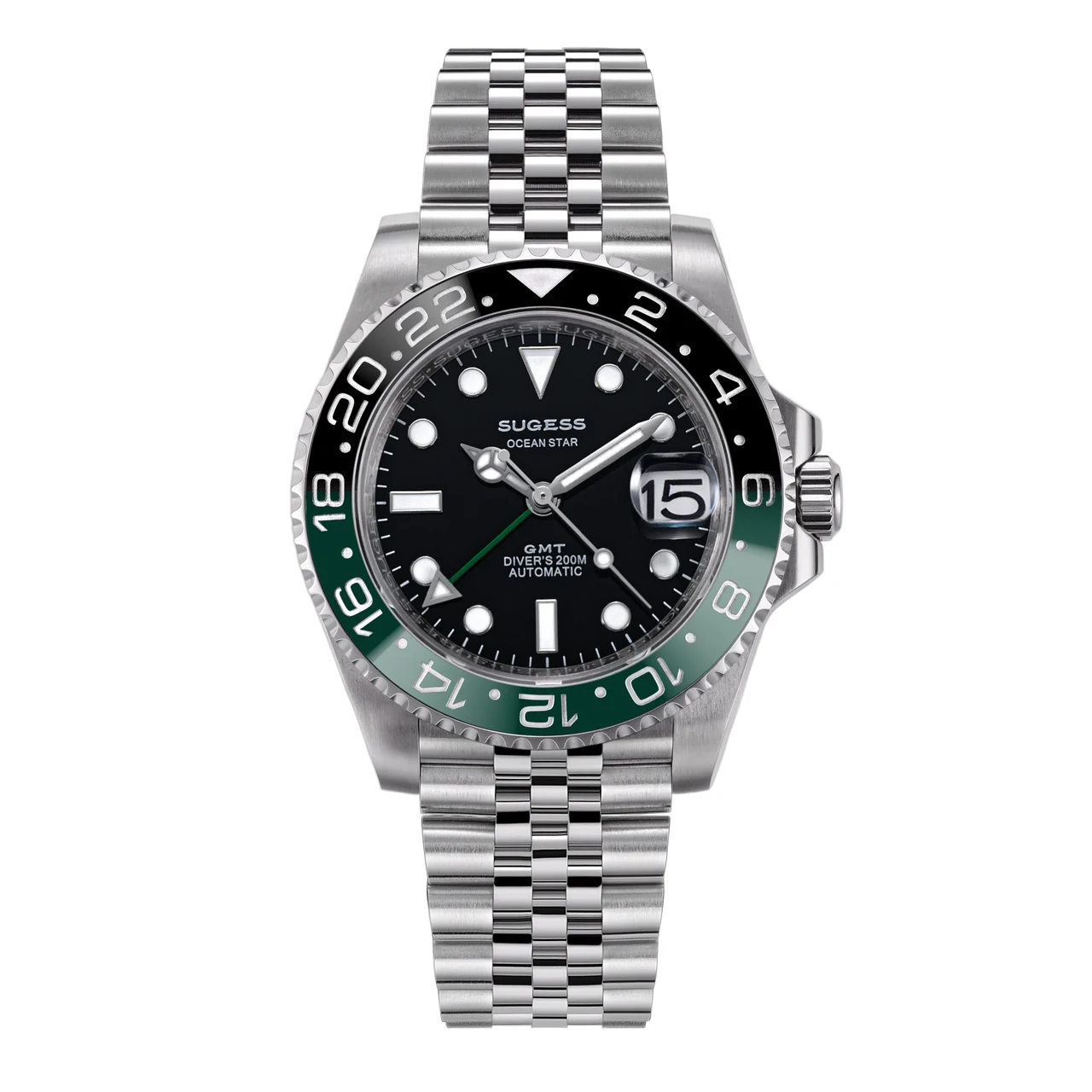 Sugess Green & Black Bezel GMT Jubilee Bracelet green-black-bezel-gmt-jubilee-bracelet 47.6 mm kol saati