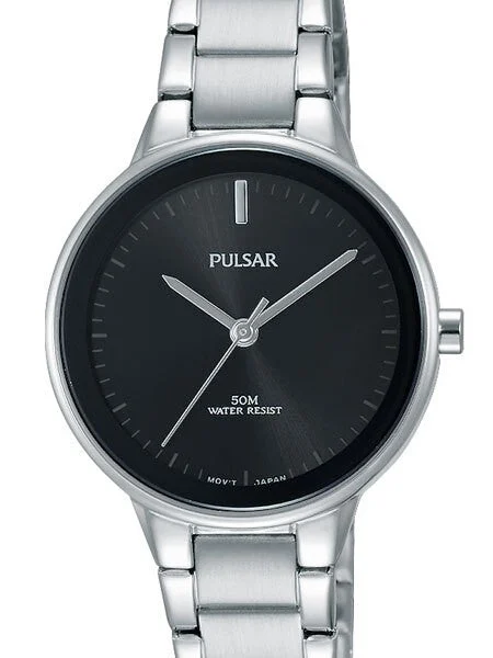 Pulsar Black Dial Quartz Watch with Matching Bracelet #PRS675 kol saati