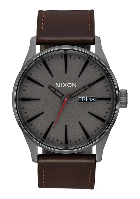 Nixon US Sentry Leather - Gunmetal / Black / Dark Brown A105-2737-00 kol saati