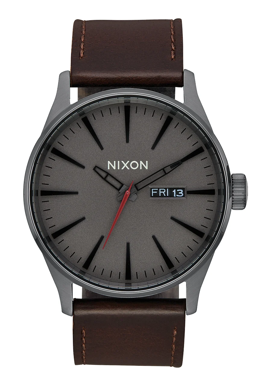 Nixon US Sentry Leather - Gunmetal / Black / Dark Brown A105-2737-00 42 mm kol saati