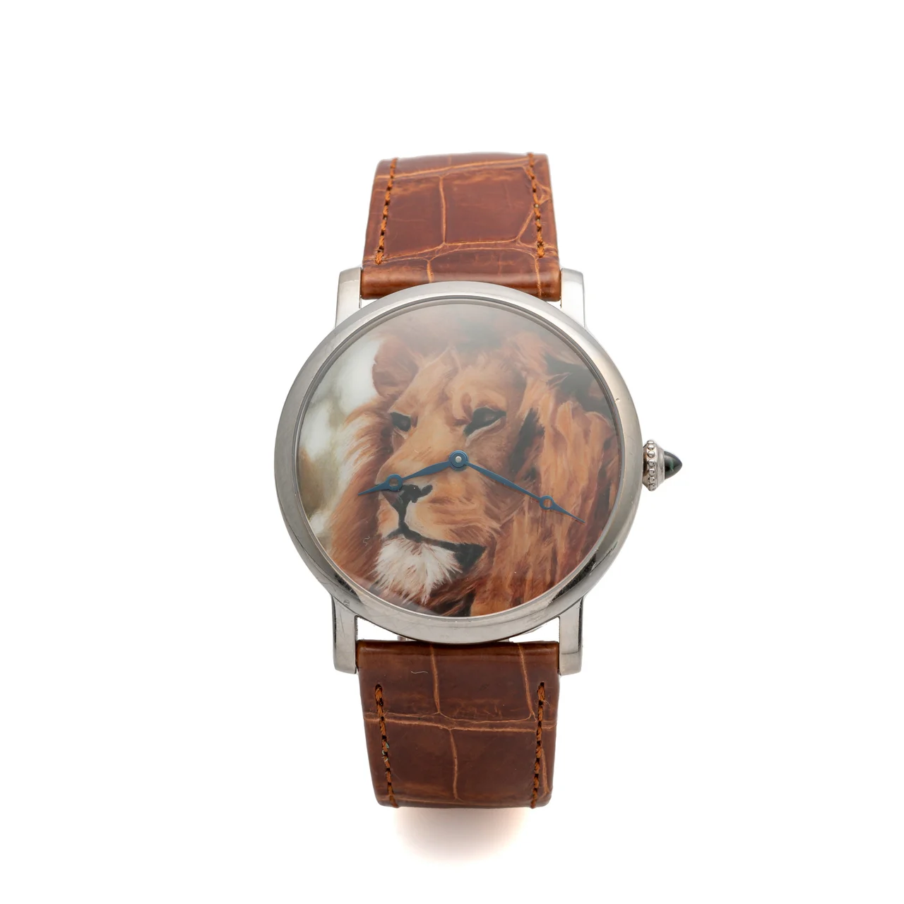 Cartier CARTIER, REF. 3453, ROTONDE, HAND PAINTED "LION" DIAL, No. 01, WHITE GOLD kol saati