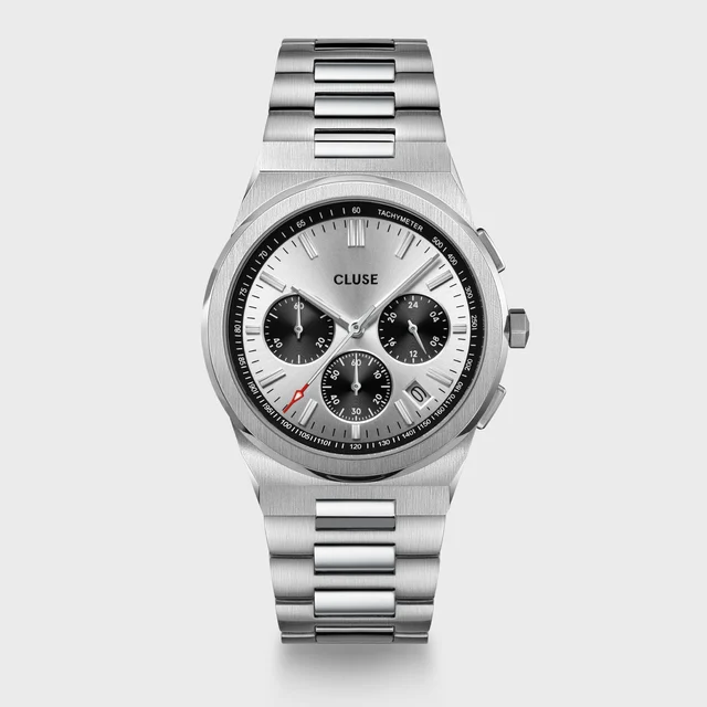 CLUSE Vigoureux Chrono Watch Steel, Black, Full Silver Colour CW20807 kol saati