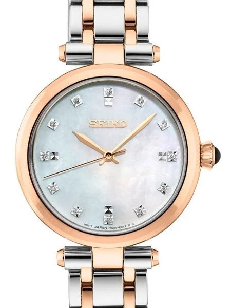 Seiko Quartz Dress Watch with with 12 Diamond Hour Markers, Mother of Pearl Dial #SRZ534 30 mm kol saati