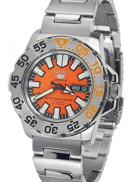 Seiko Sports "Baby Monster" Automatic Dive Watch w/ Orange Dial #SNZF49K1 kol saati