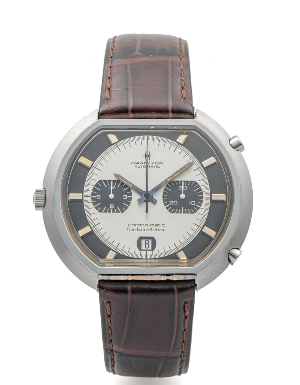 Hamilton Watch Ref. 11001-3, self-winding, chronograph, minute and hour counters, date; “Chrono-Matic” “Fontainebleau”; stainless steel kol saati