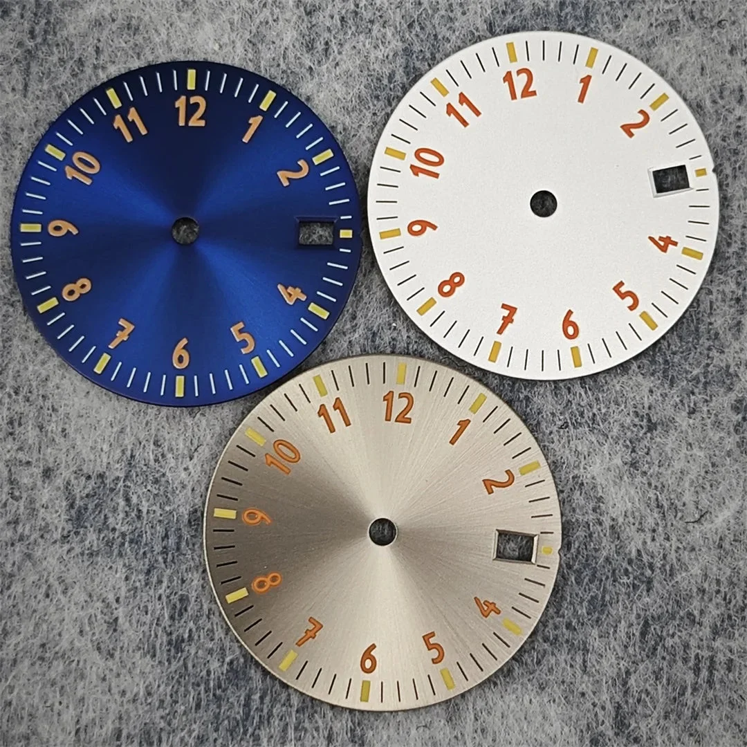 Tandorio Watch Dial NH35 Digital Dial Green Luminous Watch Faces Watch Modification Accessories for NH35/ NH36/ 4R/ 7S Movement 14:201447598#Swirl marks blue 28.5 mm kol saati