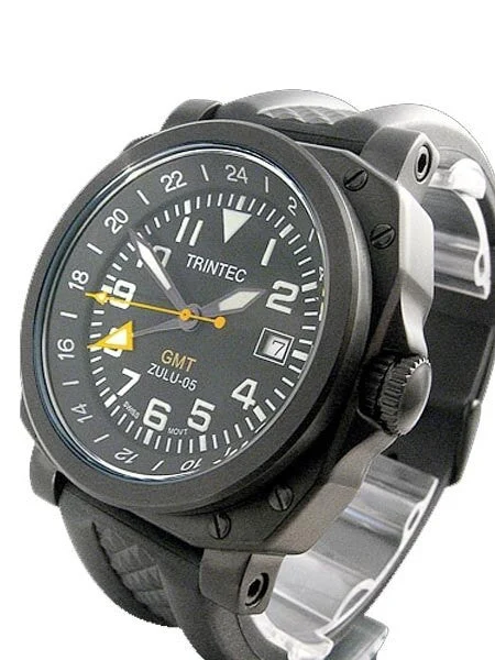 Trintec GMT Watch with Black PVD Steel Case ZULU-05-GMT kol saati
