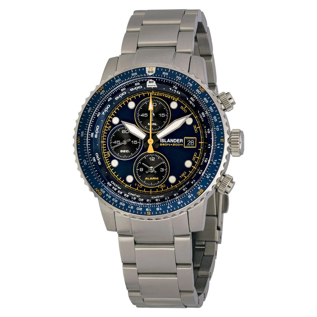 Islander Calverton Flight Chronograph Alarm Watch with Blue Dial #ISL-283 48 mm kol saati