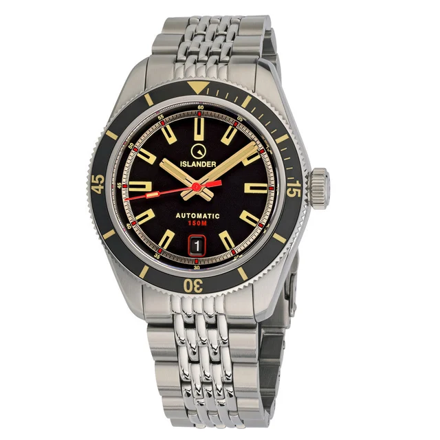 Islander Port Jefferson Skin Diver Automatic Watch with Gilt Black Dial #ISL-175 kol saati