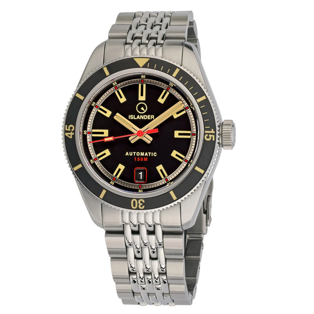 Islander Port Jefferson Skin Diver Automatic Watch with Gilt Black Dial #ISL-175 48 mm kol saati