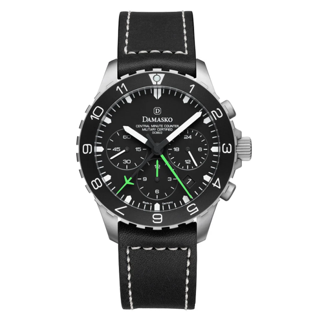 Damasko Chronograph with Stopwatch and 12-hour Totalizer with Green Accents #DC86/2-Gn 42 mm kol saati