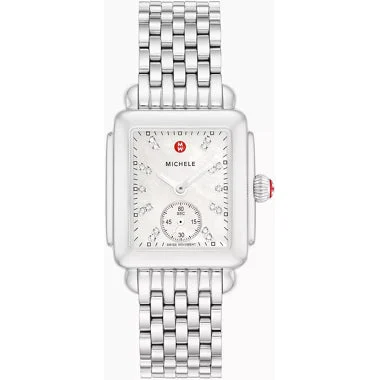 Michele Watches Michele Deco Mid Stainless Diamond Dial Watch MWW06V000002 kol saati