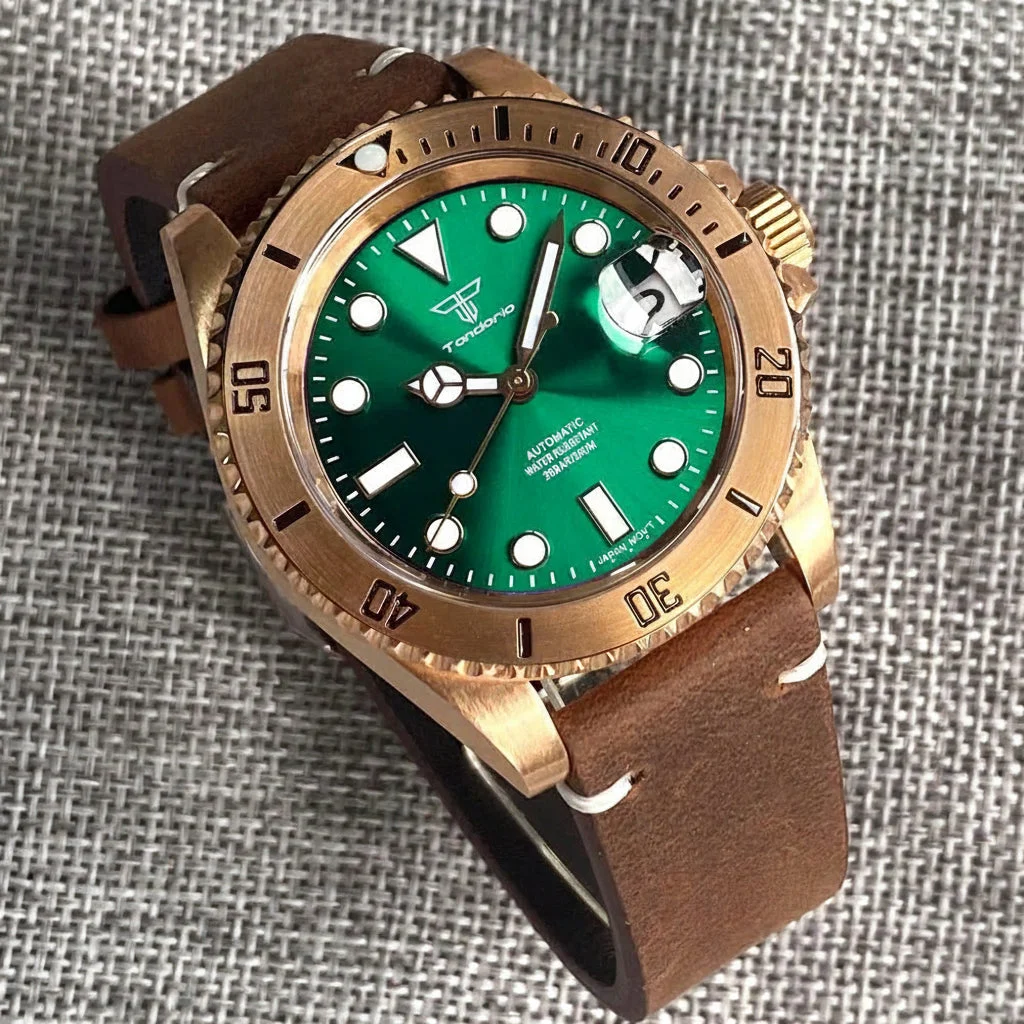 Tandorio Bronze Diver Sunburst Green NH35 PT5000 Movt 20bar Sapphire TD232 Yachmaster pbs001 40 mm kol saati