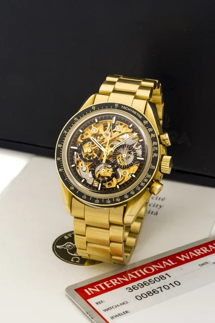 OMEGA OMEGA REF. 3696 SPEEDMASTER SKELETON YELLOW GOLD LIMITED EDITION kol saati
