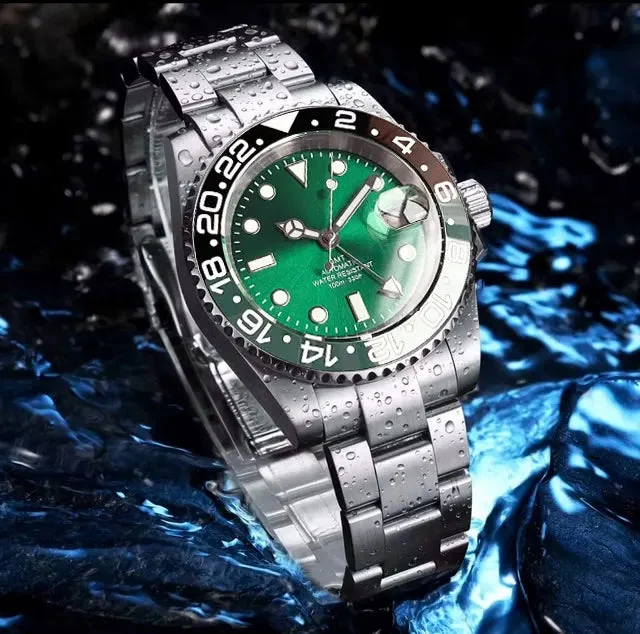 Tandorio Watches Tandorio GMT Watch TD258B Luminous 40mm NH34A Automatic 20BAR Sapphire 14:94#green B-oyster;5:57037163#solid caseback 40 mm kol saati