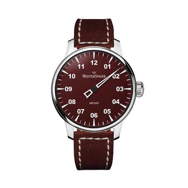 Meistersinger Archao 43mm - Red on Leather Strap AR911 kol saati