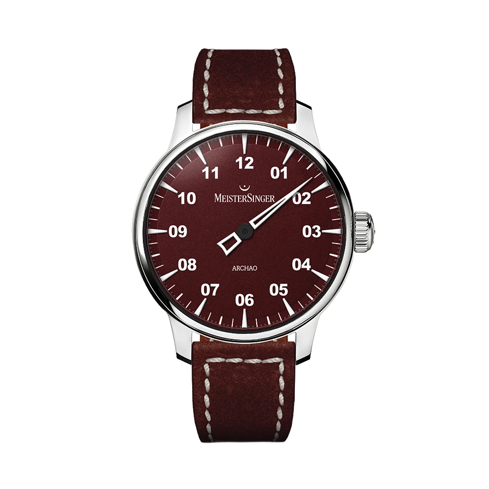 Meistersinger Archao 43mm - Red on Leather Strap AR911 43 mm kol saati