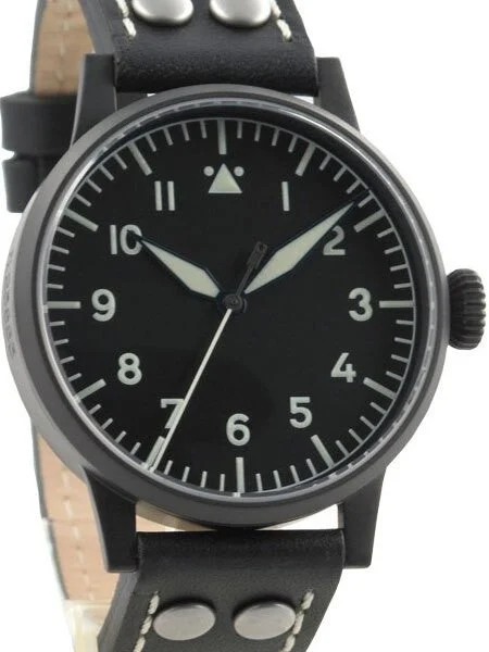 Laco Damme Black PVD Quartz Pilot Watch with Sapphire Crystal #861792 kol saati