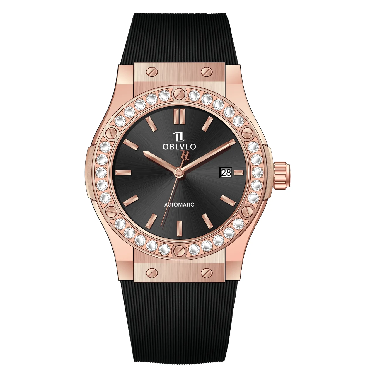 OBLVLO With Automatic ,Black Dial HM-SIM-D-PB HM Series,42mm,rubber With Automatic ,Black Dial HM-SIM-D-PB 42 mm kol saati