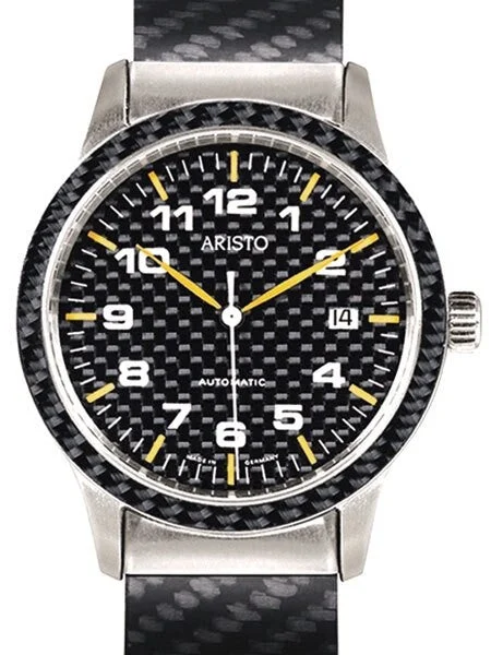 Aristo Swiss Automatic Pilot's Watch with Carbon Fiber Dial, Bracelet and Bezel #7H83 40 mm kol saati