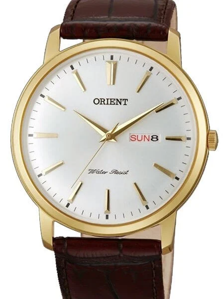 Orient Capital Quartz Goldtone Dress Watch with Day and Date #UG1R001W kol saati