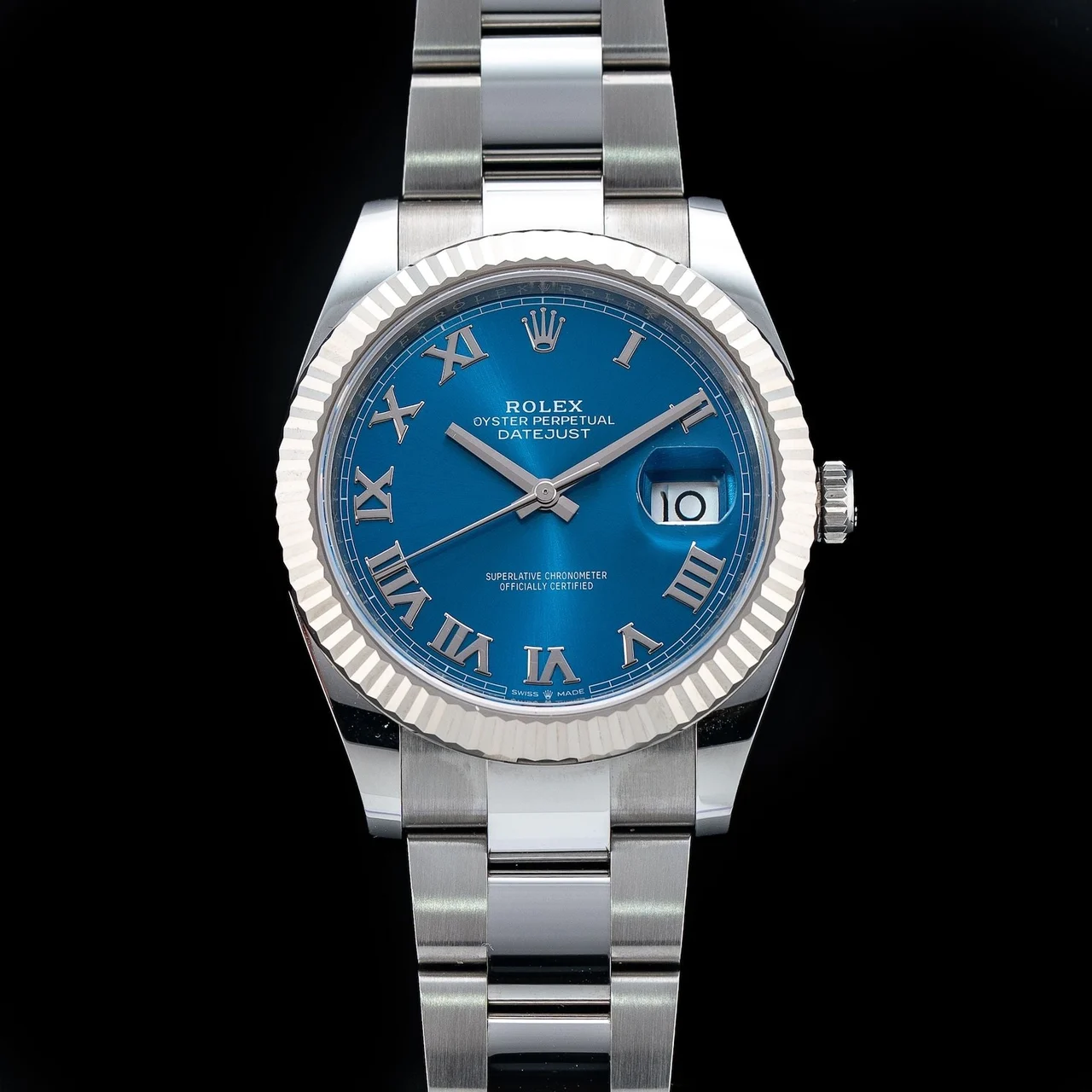 Rolex Datejust 41 Blue Roman Dial Fluted Bezel M126334-0025 210009N36174 41 mm kol saati