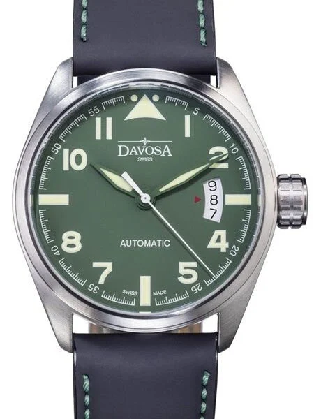 Davosa Military Swiss Automatic 200 Meter Pilot Watch with Green Dial #16151174 kol saati