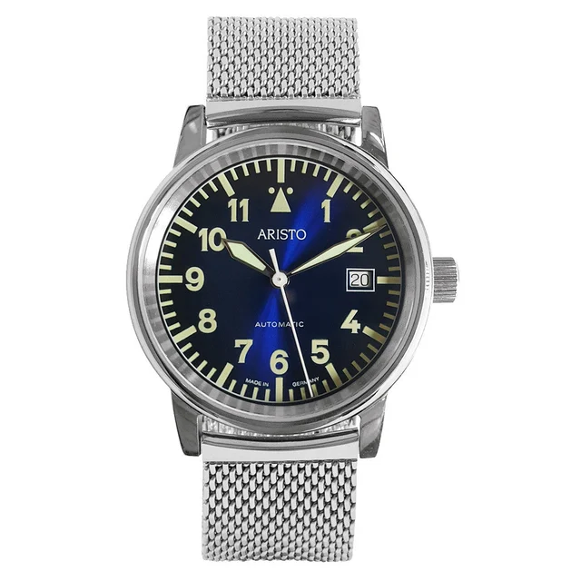 Aristo Blue Dial Flight Watch with Mesh Bracelet and a Sapphire Crystal #4H251-M kol saati