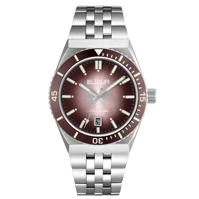 Le Jour Delmare Swiss Dive Watch with Fume Brown Dial #LJ-DM-005 kol saati