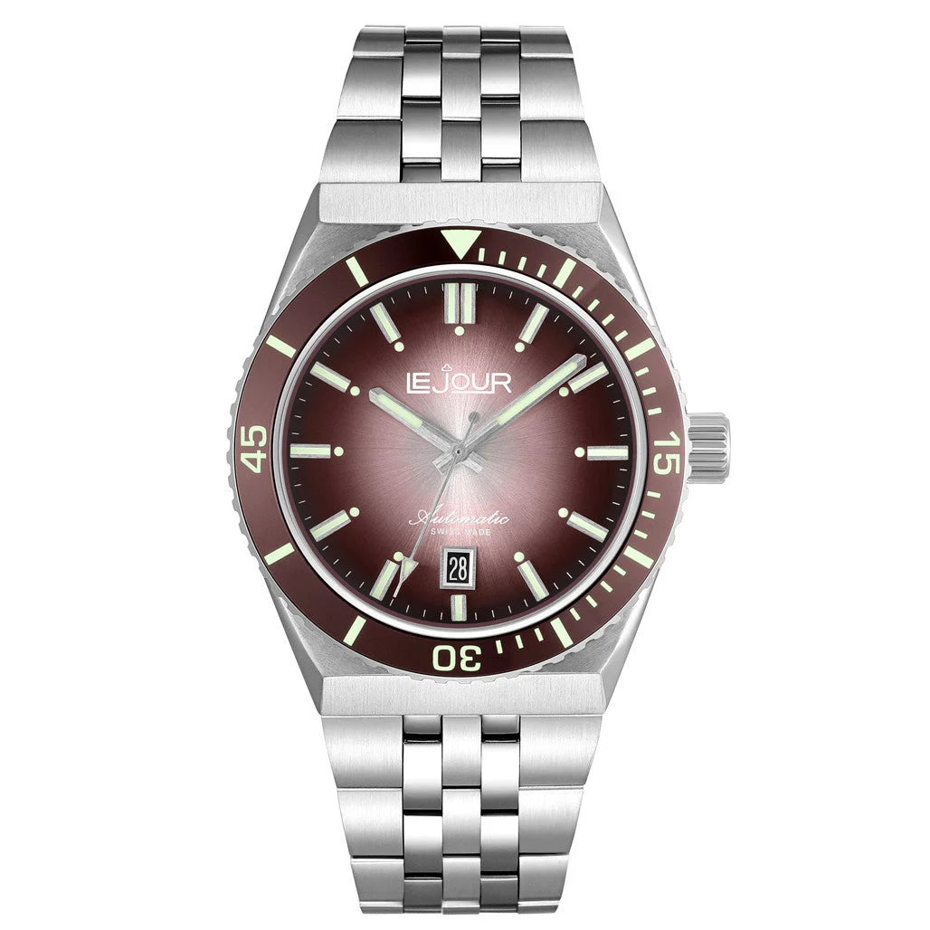 Le Jour Delmare Swiss Dive Watch with Fume Brown Dial #LJ-DM-005 48 mm kol saati