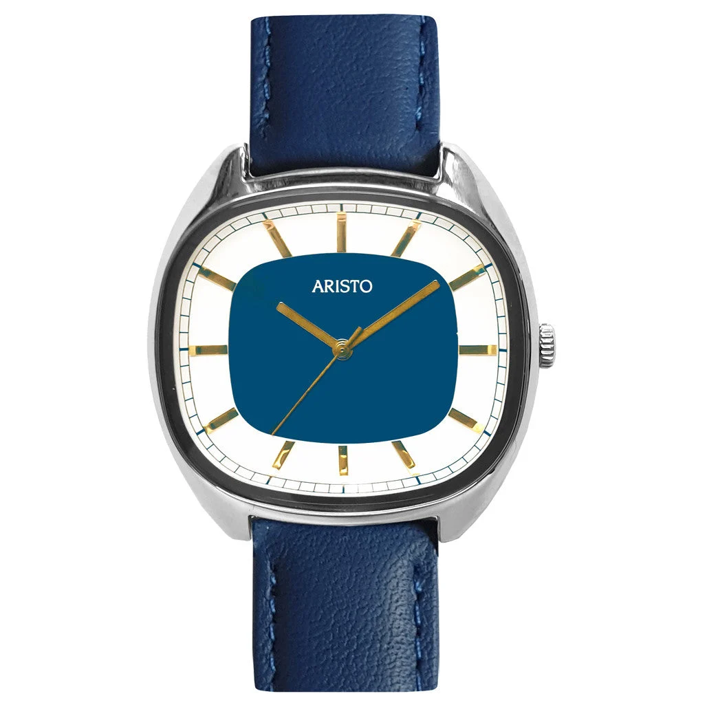 Aristo Classic Dress Watch with Rectangular Face and Blue Dial #2H22L 36 mm kol saati