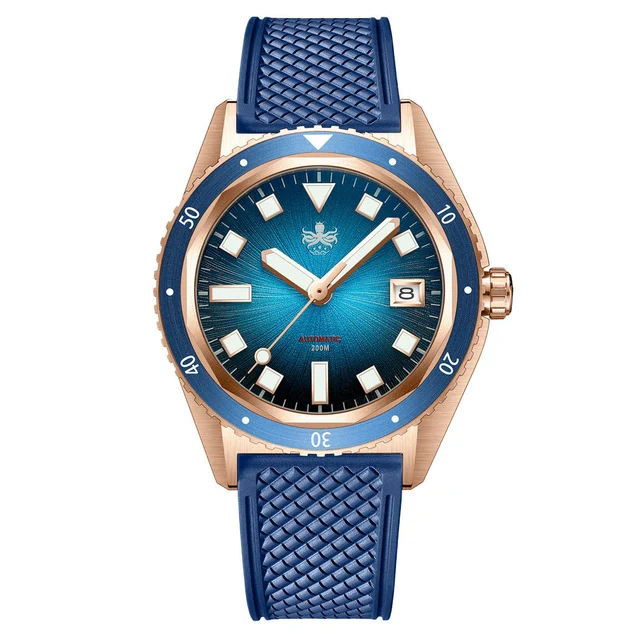 Phoibos Argo Bronze Automatic Dive Watch with Spiral Sunray Blue Dial #PY057B kol saati