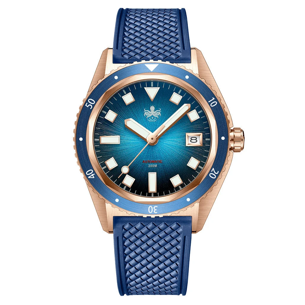 Phoibos Argo Bronze Automatic Dive Watch with Spiral Sunray Blue Dial #PY057B 40.5 mm kol saati