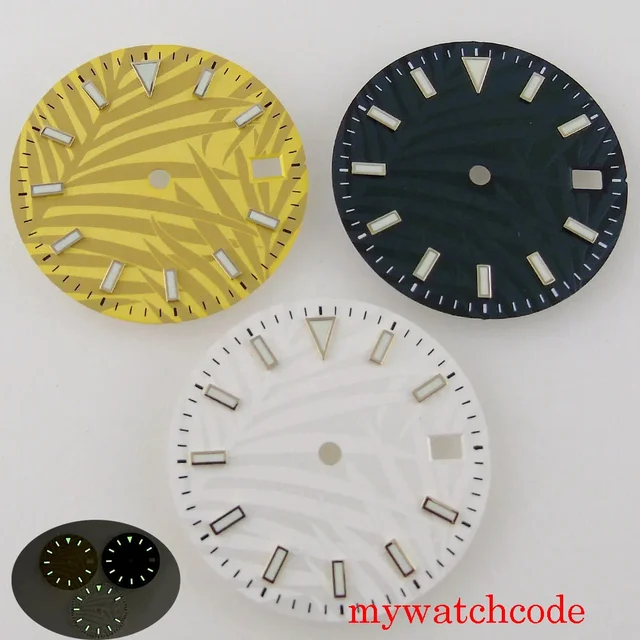 Tandorio Luminous Dark Green White Gold Sterile Watch Dial With Date Window For NH35 Movem