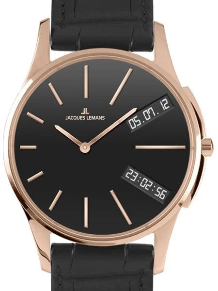 Jacques Lemans London Gold Tone 46MM Quartz Analog-Digital GMT Watch #1-1788E kol saati