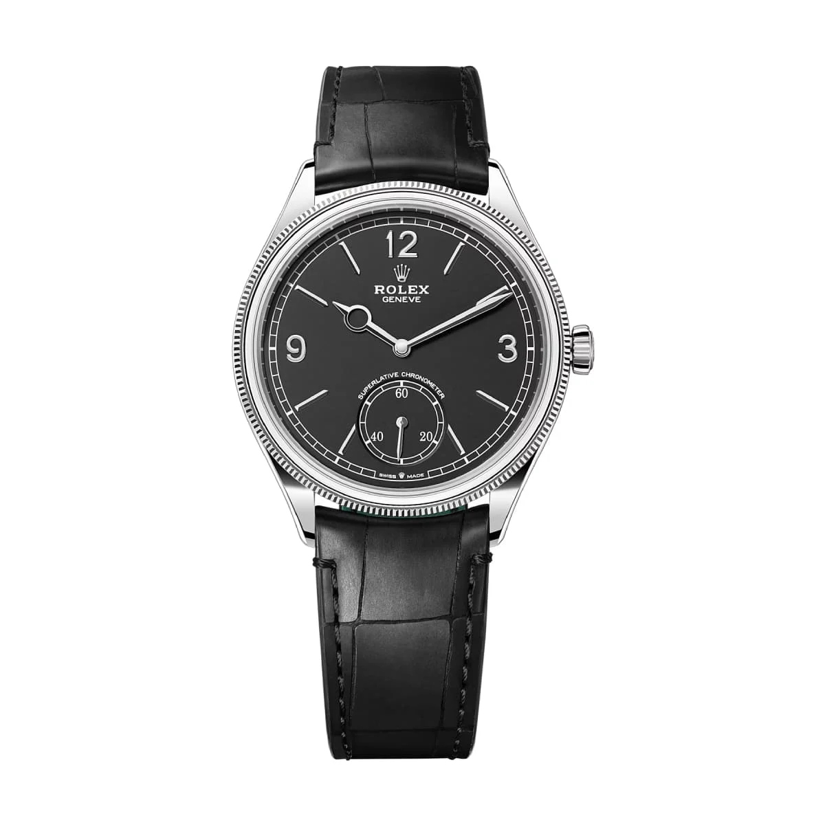 Rolex Black Dial 39mm Leather Band Rolex 1908 52509 Black Dial 39mm Leather Band 39 mm kol saati