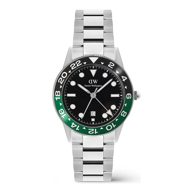 DANIEL WELLINGTON Iconic GMT Link Black Green Ceramic Bezel S DW00600920 kol saati