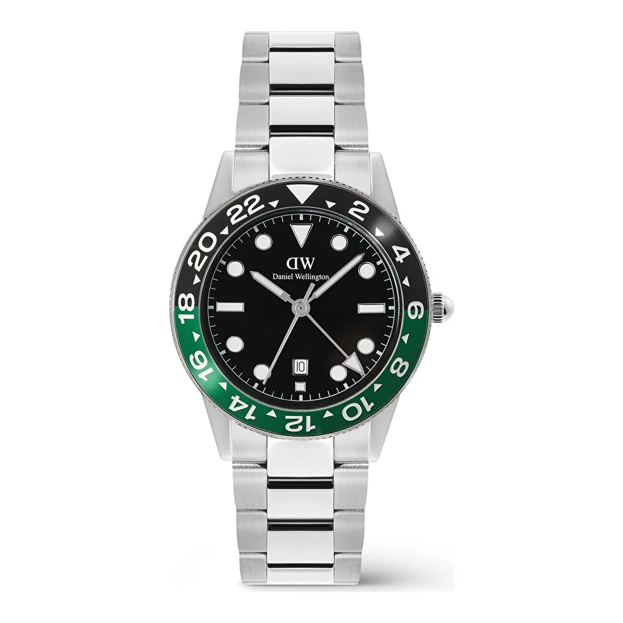 DANIEL WELLINGTON Iconic GMT Link Black Green Ceramic Bezel S DW00600920 40 mm kol saati