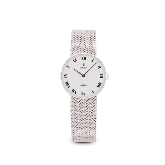 Rolex Ref. 3842, Thin, Integrated Bracelet; “Cellini”; 18K white gold kol saati