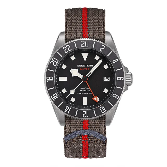 Sugess Seestern S462 Titanium Professional GMT Diver Black Dial Bla kol saati