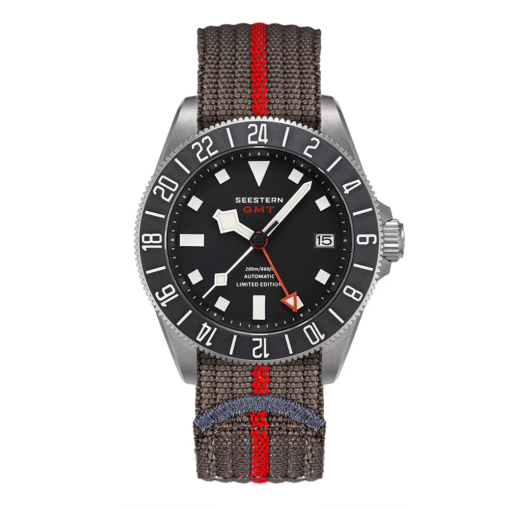 Sugess Seestern S462 Titanium Professional GMT Diver Black Dial Bla 40 mm kol saati