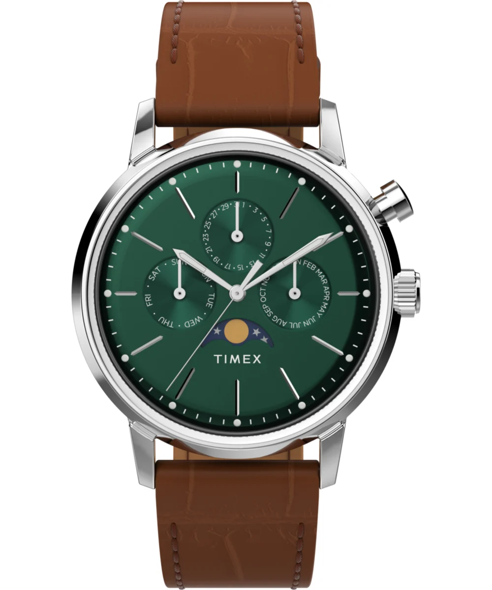 Timex Marlin® Moon Phase 40mm Leather Strap Watch TW2W51000VQ 40 mm kol saati