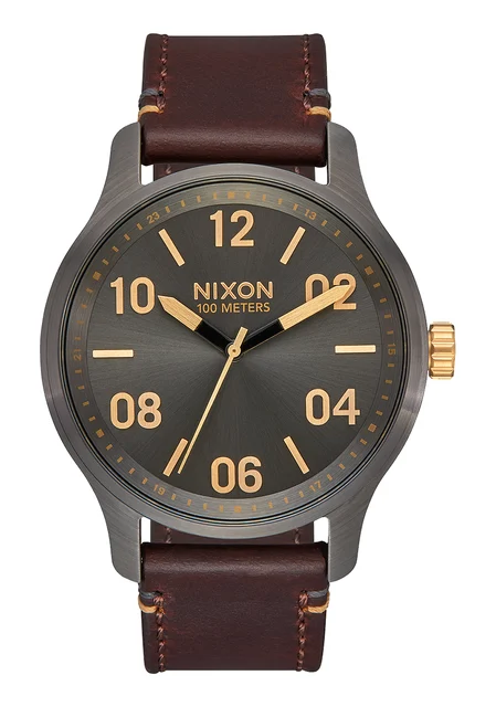 Nixon US Patrol Leather - Gunmetal / Gold A1243-595-00 kol saati