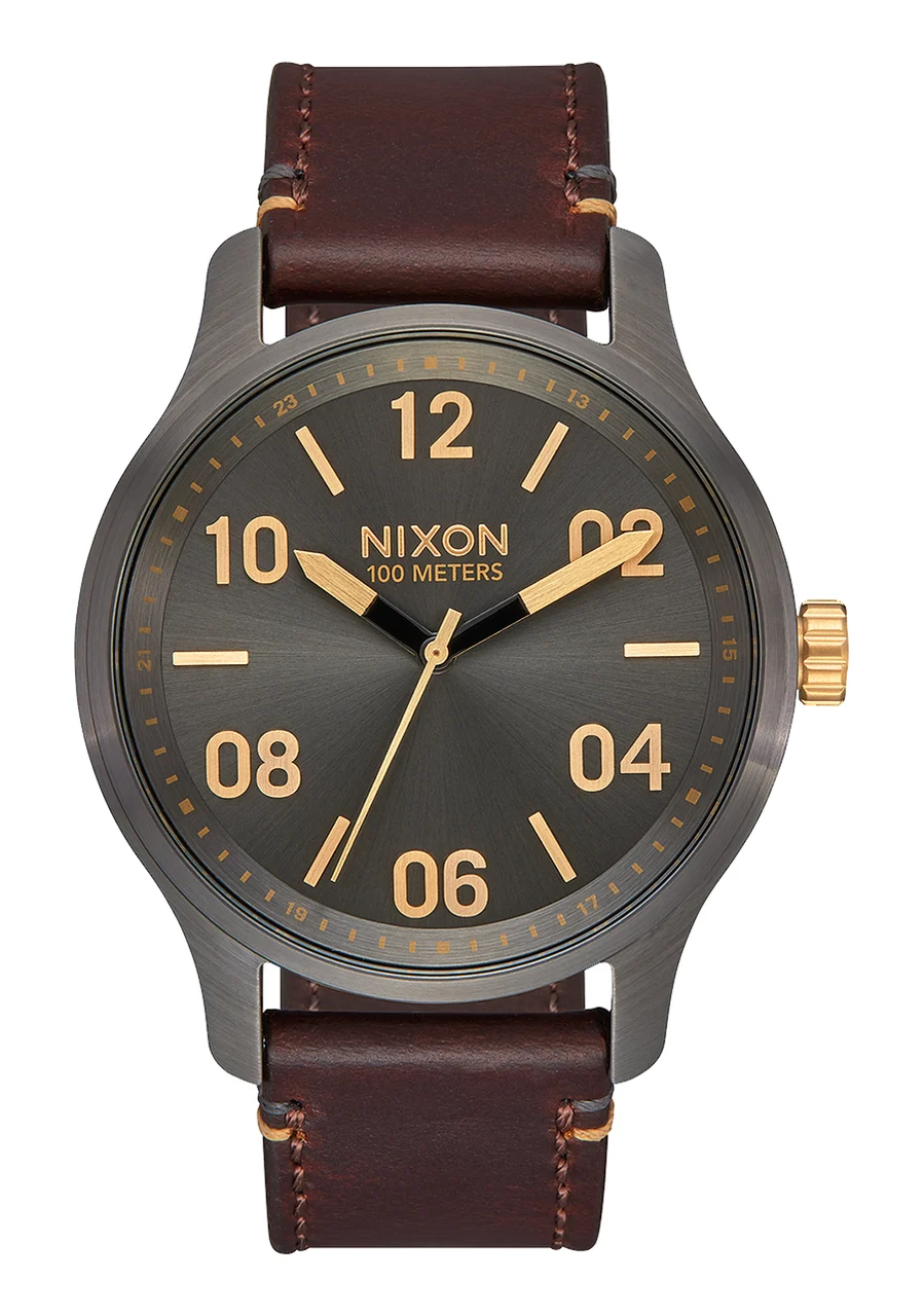 Nixon US Patrol Leather - Gunmetal / Gold A1243-595-00 kol saati