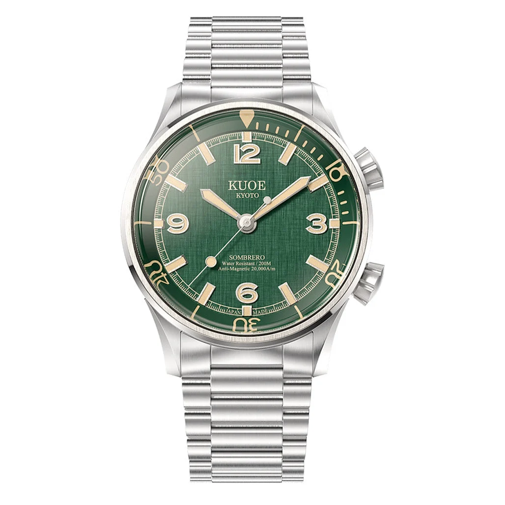 Kuoe Sombrero 90-011 Green Linen Textured Dial Watch #SM90011-GR-FLAT 45 mm kol saati