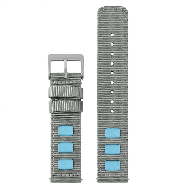 Watchdives Leather Accented Canvas Nylon Watch Band 20mm/22mm F款表带:灰-浅蓝方格-20mm (库存) 11 kol